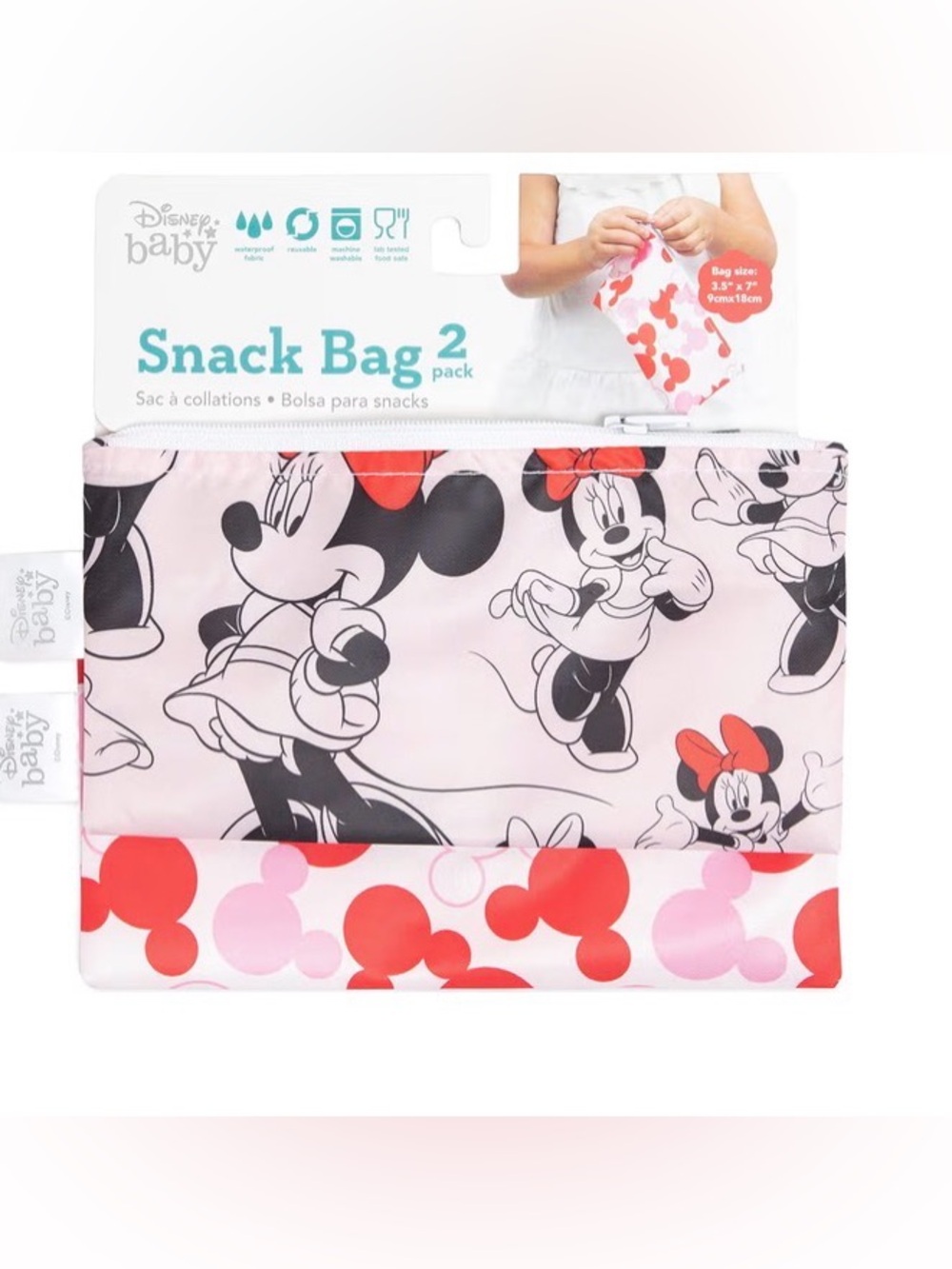 NWT-Disney Baby x Bumpkins Minnie Mouse 2-Pack Reusable Snack Bags